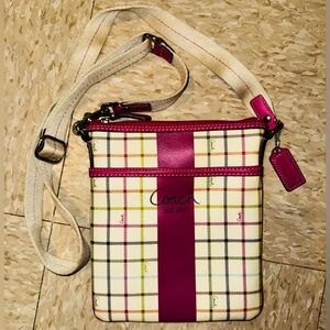 Coach Heritage Tattersall Crossbody SwingpackBag in Multi/Fuchsia 7.25x0.25x8.25